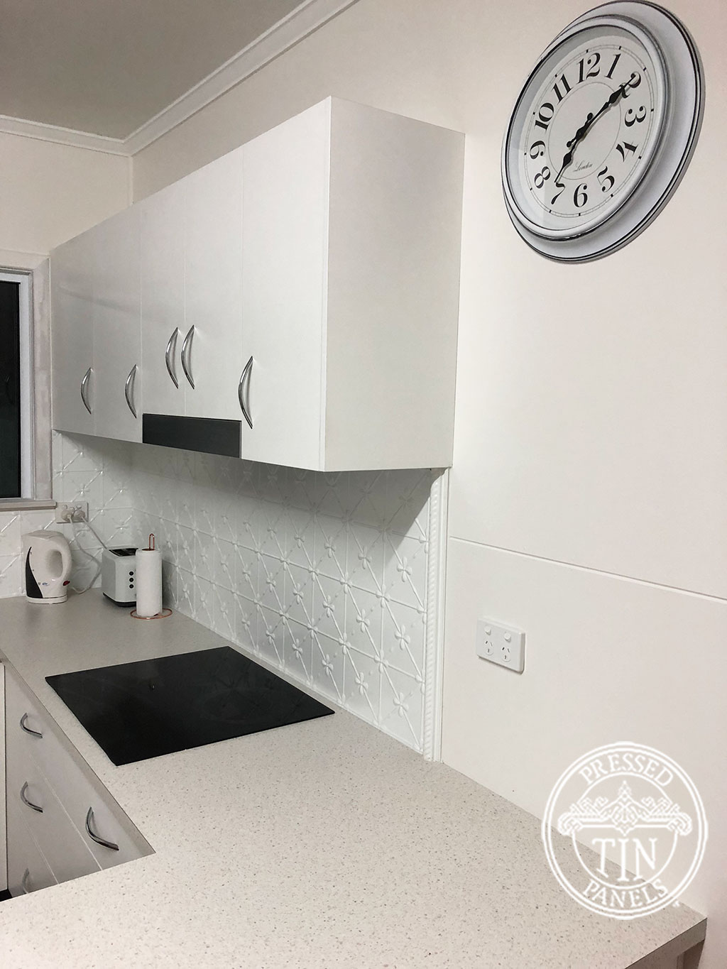 Pressed Tin Panels Clover Kitchen Splashback Bright White Side