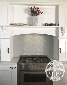 Pressed Tin Panels Original Kitchen Splashback Stove Top Feature Mercury Silver Close