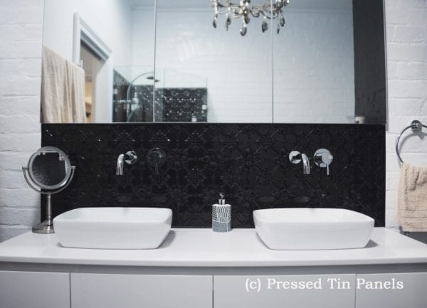 Pressed Tin Panels Original Bathroom Splashback Gloss Black Basin