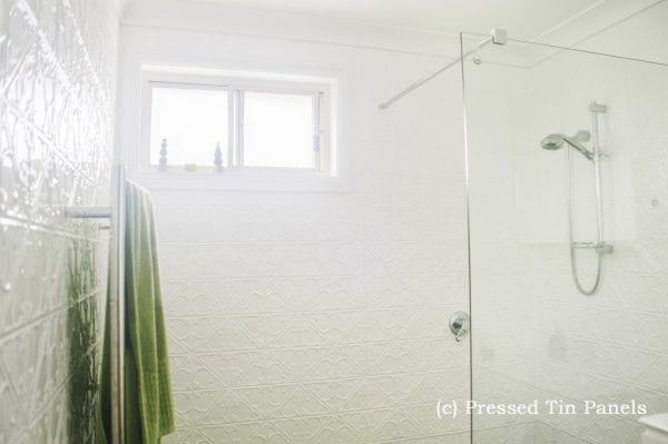 Pressed Tin Panels Snowflakes Bathroom Shower Recess Pearl White PowderCoat