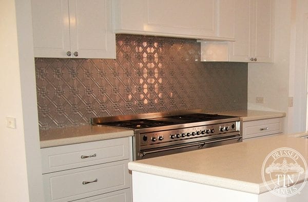 Pressed Tin Panels Maz pattern powder coated in Mercury Silver