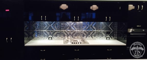 Pressed Tin Panels Bondi pattern installed as a kitchen splashback