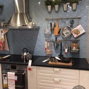 IKEA kitchen display features Pressed Tin Panels 'Original' pattern
