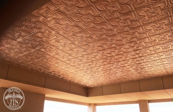 Pressed Tin Panels Alexandria pattern installed on ceiling of outdoor area