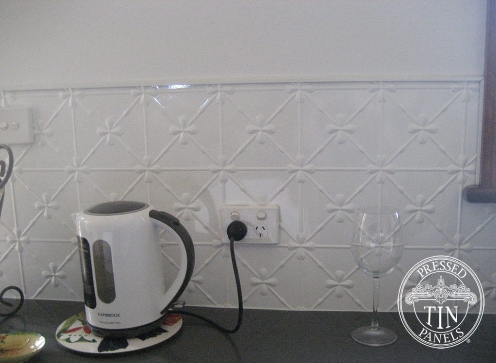 Pressed Tin Panels Clover pattern powder coated in Classic White