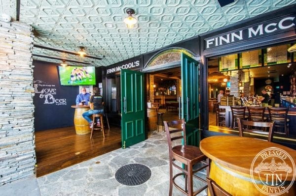 Pressed Tin Panels Harris pattern installed on the ceiling at Finn McCools Irish Pub in Brisbane QLD