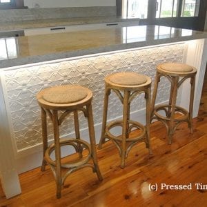 Pressed Tin Panels Original pattern powdercoated white installed under an island bench