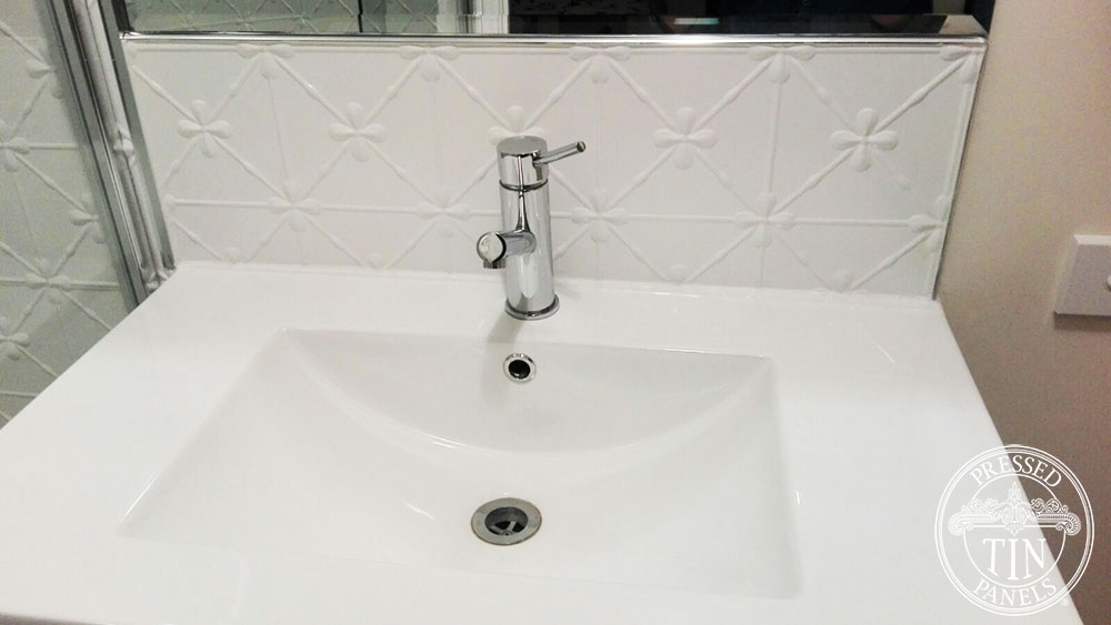 Pressed Tin Panels Clover Bathroom Basin Splashback White Satin