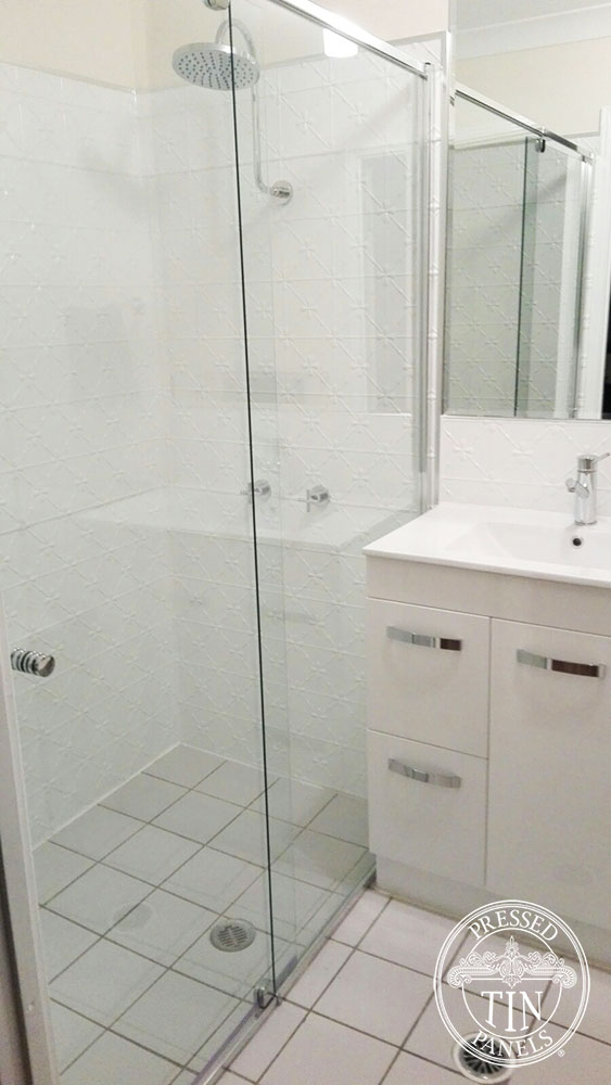 Pressed Tin Panels Clover Bathroom Shower Recess White Satin