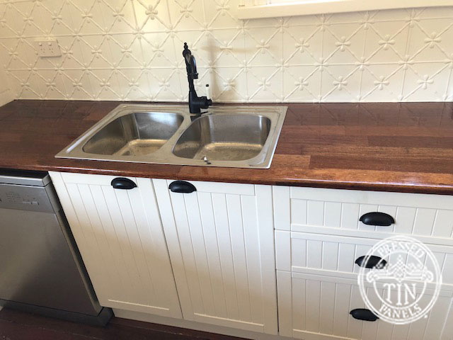 Pressed Tin Panels Clover Kitchen Splashback Cream Country Design Close