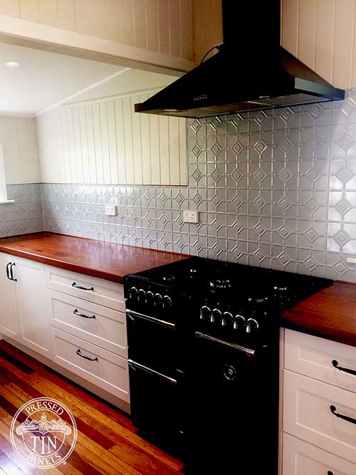 Pressed Tin Panels Mudgee Mercury Silver Kitchen Splashback